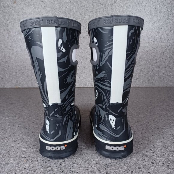 BOGS Rainboot Black Gray Ghost Spooky Kids Waterproof Shoes - Picture 6 of 9